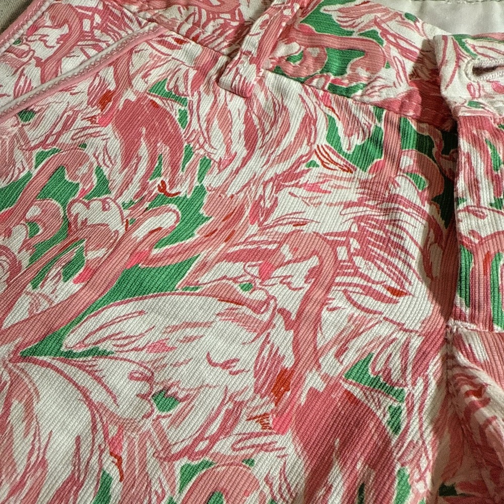 Lilly Pulitzer Flamingo Print Shorts Pink‎ Green White Cotton Blend Casual